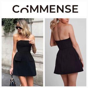 Commense Solid Tube Mini Dress in Black Sz L NWT